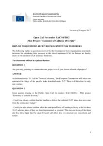 EUROPEAN COMMISSION Directorate-General for Education and Culture Culture and media Culture policy, diversity and intercultural dialogue  Version of 6 August 2012