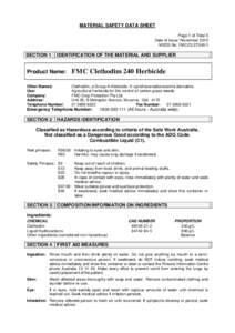 MATERIAL SAFETY DATA SHEET Page 1 of Total 5 Date of Issue: November 2012 MSDS No. FMC/CLET240/1  SECTION 1