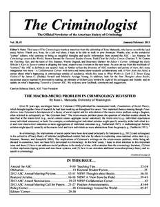 Page 1  The Criminologist The Criminologist The Official Newsletter of the American Society of Criminology