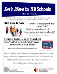 Let’s Move in ND Schools . .  March 2011 Volume I