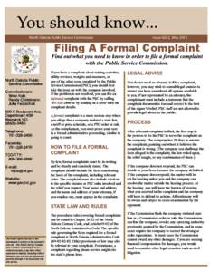 North Dakota Public Service Commission  Issue GO-2, May 2013 Filing A Formal Complaint \