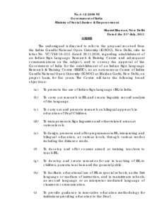 No[removed]NI Government of India Ministry of Social Justice & Empowerment ORDER