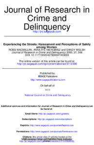 Journal of Research in Crime and Delinquency http://jrc.sagepub.com  Experiencing the Streets: Harassment and Perceptions of Safety