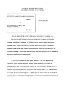 Proposed Final Judgment as to Defendant Goldman, Sachs & Co.