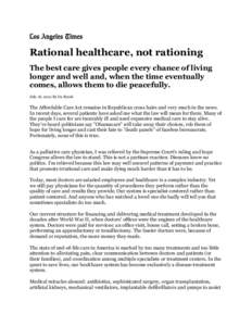 Rational healthcare, not Rationing - LA Times - July 18, 2012