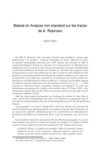 Balade en Analyse non standard sur les traces de A. Robinson Andr´e P´etry