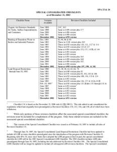 SPA 23 & 24 SPECIAL CONSOLIDATED CHECKLISTS as of December 31, 2002 Checklist Name Organic Air Emission Standards for Tanks, Surface Impoundments,