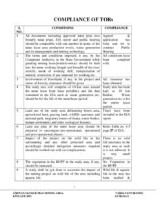 COMPLIANCE OF TORs S. CONDITIONS NO. 1 All documents including approved mine plan (eco