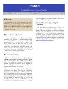 The  SCAN The Special Collections & Archives Newsletter September Edition; Volume 1, Issue 1
