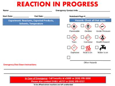 REACTION IN PROGRESS Name ______________________________________ Start Date: ______________ Emergency Contact Info. ____________________________