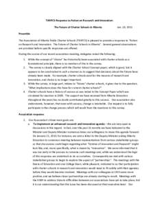 TAAPCS Response to Action on Research and Innovation: The Future of Charter Schools in Alberta Jan. 19, 2011  Preamble