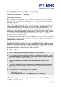 Nutrient Profiles - The Precondition for Health Claims - Updated BfR Position Paper, 12 March 2007