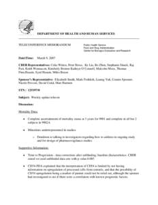 DEPARTMENT OF HEALTH AND HUMAN SERVICES ______________________________________________________________________________ TELECONFERENCE MEMORANDUM Date\Time: