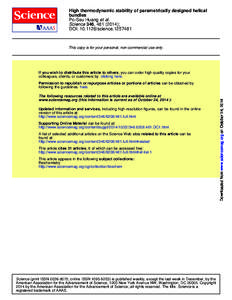 High thermodynamic stability of parametrically designed helical bundles Po-Ssu Huang et al. Science 346, [removed]); DOI: [removed]science[removed]