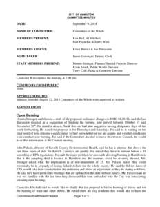 CITY OF HAMILTON COMMITTEE MINUTES DATE:  September 9, 2014
