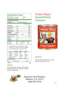 Tomato Magic® Ground Peeled Tomatoes Nutrition Facts Serving Size 1/2 cup