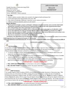 APPLICATION FOR REGULAR MEMBERSHIP Canadian Association of Gastroenterology (CAG) #224, 1540 Cornwall Road