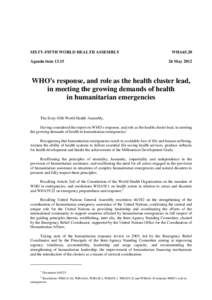 SIXTY-FIFTH WORLD HEALTH ASSEMBLY Agenda item[removed]WHA65[removed]May 2012