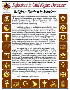 Reflections in Civil Rights: December Religious Freedom in Maryland Douglas F. Gansler, Maryland Attorney General