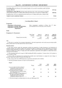 Head 58 — GOVERNMENT SUPPLIES DEPARTMENT Controlling officer: the Director of Government Supplies will account for expenditure under this Head. Estimate 2001–02........................................................