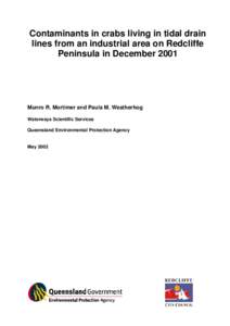 Contaminants in crabs living in tidal drain lines from an industrial area on Recliffe Peninsula in December 2001