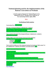 National planning tool for the implementation of the Ramsar Convention on Wetlands (And the approved format for National Reports to be submitted for the 8th Meeting of the Conference of the Contracting Parties, Spain, 20