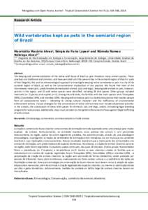 Mongabay.com Open Access Journal - Tropical Conservation Science Vol. 9 (1): , 2016  Research Article Wild vertebrates kept as pets in the semiarid region of Brazil