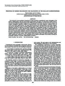 The Astrophysical Journal Supplement Series, 155:209–225, 2004 November # 2004. The American Astronomical Society. All rights reserved. Printed in U.S.A. PRINCIPLES OF SEISMIC HOLOGRAPHY FOR DIAGNOSTICS OF THE SHALLOW 