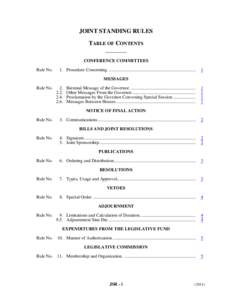 JOINT STANDING RULES TABLE OF CONTENTS _______ CONFERENCE COMMITTEES Rule No.