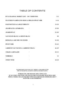 TABLE OF CONTENTS RN74 SEASONAL MARKET LISTUNDER $100 1 FEATURED WASHINGTON REDS & OREGON PINOT NOIR