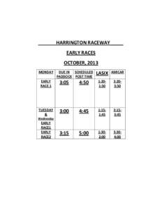 HARRINGTON RACEWAY_____ EARLY RACES OCTOBER, 2013 MONDAY  DUE IN SCHEDULED