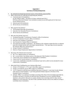 Appendix A Summary of Ombuds Responses A. Re: institutional setting/organizational aspects of the Ombuds program/office: 1. What is the process for selecting and appointing the Ombuds?  A national search (9 institutio