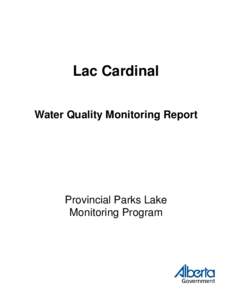 Lac Cardinal Water Quality Monitoring Report Provincial Parks Lake Monitoring Program