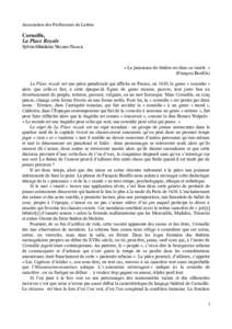 Association des Professeurs de Lettres  Corneille, La Place Royale Sylvie-Ghislaine NOURRY-NAMUR