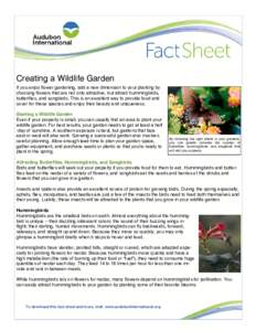 Creating a Wildlife Garden If you enjoy flower gardening, add a new dimension to your planting by choosing flowers that are not only attractive, but attract hummingbirds, butterflies, and songbirds. This is an excellent 