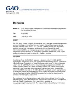 B[removed], U.S. Army Europe--Obligation of Funds for an Interagency Agreement for Severable Services