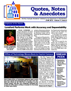 Quotes, Notes & Anecdotes Monthly Employee Newsletter Published by the Department of Administration JUNE[removed]Volume 17, Issue 6  Employee of the Month