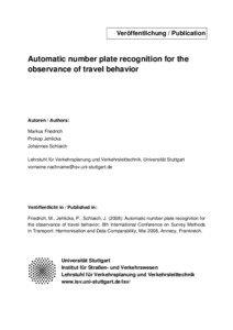 Veröffentlichung / Publication  Automatic number plate recognition for the