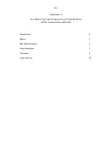 25-i Experiment 25 BALMER LINES OF HYDROGEN AND DEUTERIUM and the proton-electron mass ratio  Introduction