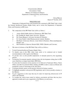 F.No10[removed]IPR-III Government of India Ministry of Commerce & Industry Department of Industrial Policy and Promotion *** Udyog Bhawan