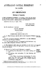 No. 9 of[removed]AN ORDINANCE Relating to Companies. I, T H E G O V E R N O R - G E N E R A L of Australia, acting with the advice of the Executive Council, hereby make the following Ordinance under