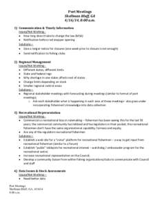 Port Meetings Shellman Bluff, GA[removed], 8:00 a.m. 1) Communication & Timely Information Issues/Not Working-• How long does it take to change the law (MSA) • Notification before red snapper opening