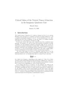 Critical Values of the Twisted Tensor L-function in the Imaginary Quadratic Case Eknath Ghate January 11, [removed]