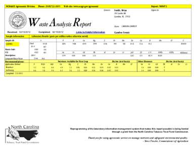 NCDA&CS Agronomic Division  Phone: (Web site: www.ncagr.gov/agronomi/