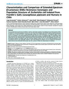 Characterization and Comparison of Extended-Spectrum b-Lactamase (ESBL) Resistance Genotypes and Population Structure of Escherichia coli Isolated from Franklin’s Gulls (Leucophaeus pipixcan) and Humans in Chile Jorge 