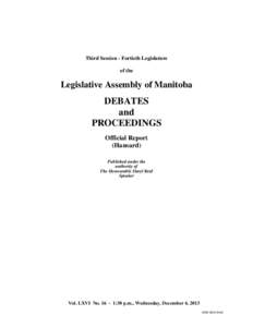 Third Session - Fortieth Legislature of the Legislative Assembly of Manitoba  DEBATES