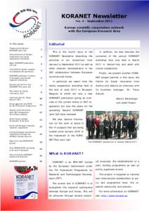 KORANET Newsletter No. 4 - September 2011 Korean scientific cooperation network with the European Research Area