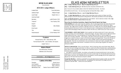 ELKS #294 NEWSLETTER  Permit No. 205 Paid