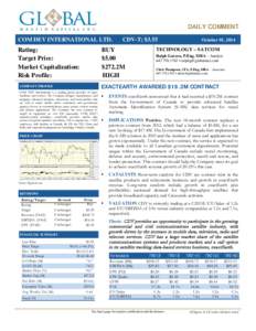 Equity Research  DAILY COMMENT COM DEV INTERNATIONAL LTD.  Rating: