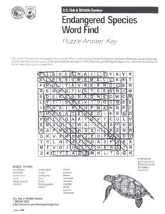 u.s. Fish &Wildlife Service  Endangered Species Word Find Puzzle Answer Key OK Jumor FiSh and Wda/lre BWIajIS<S. hq,·.tdtayoud:J?Ala